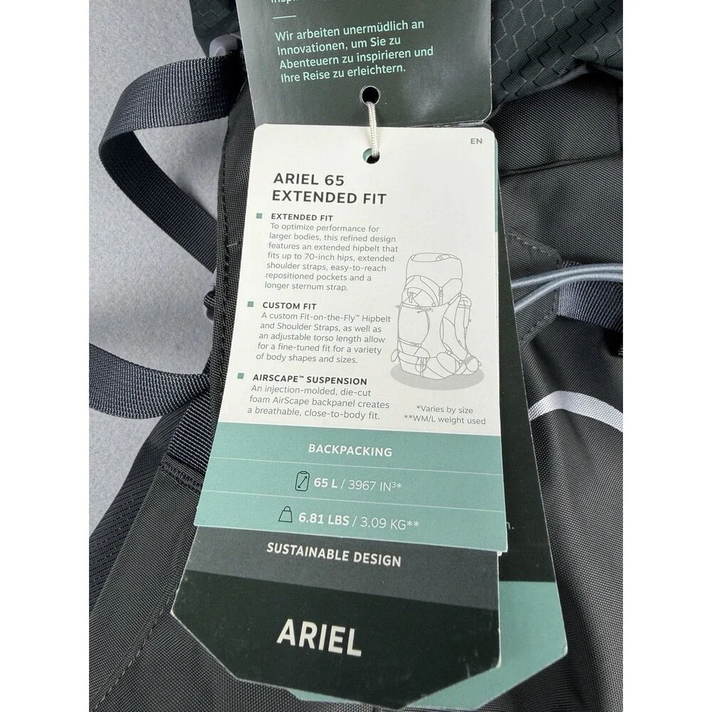 NWT Osprey Ariel 65 L Women’s Hiking Backpack Camping Pack Green Gray 3967 Cu.in - Picture 14 of 16